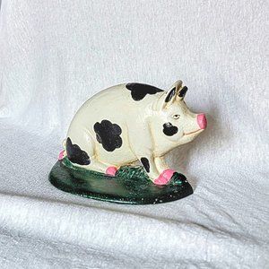 Vintage Cast Iron Sitting Black & White Pig Door Stop, Farmhouse, decor, accents